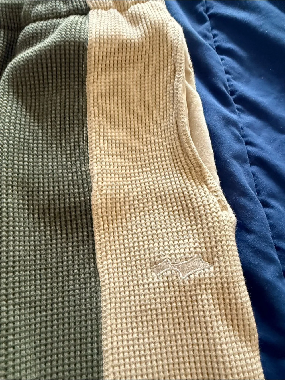 Skylrk Olive & Cream Waffle-Knit 3/4 shorts